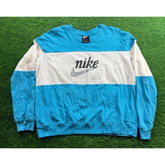 Nike Colorblock Crewneck Sweatshirt Men’s Blue/White Swoosh Logo CK1299-487 Sz L - Picture 1 of 11